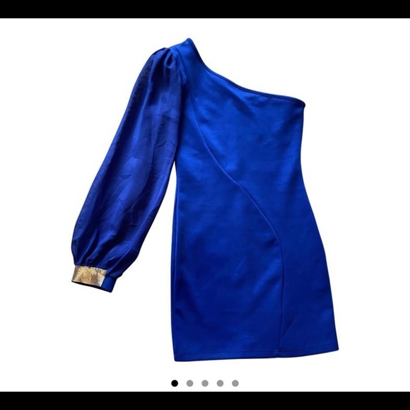 Royal Blue Dress with Sheer Sleeve - Picture 1 of 4